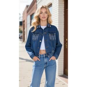 Minime Paris, Denim and Blue Tweed Jacket, NWOT, M/L